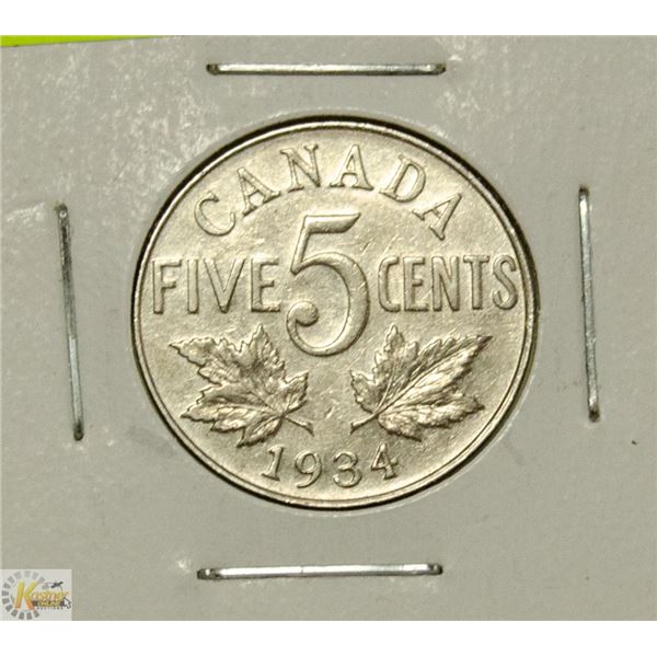 1934 NR RIM CANADIAN 5 CENT COIN HIGH GRADE