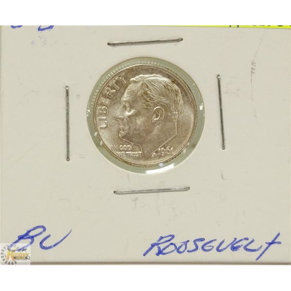 BRILLIANT UNC 1961 US ROOSEVELT SILVER DIME