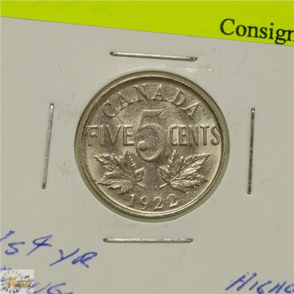 1922 CANADIAN GV 2 CENT COIN 1ST YEAR ISSUED