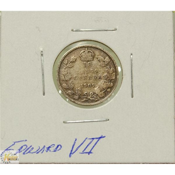 1909 CANADIAN EDWARD VII SILVER 10 CENT COIN