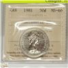 Image 1 : 1981 CANADIAN QEII 50 CENT COIN CERT ICCS MS66