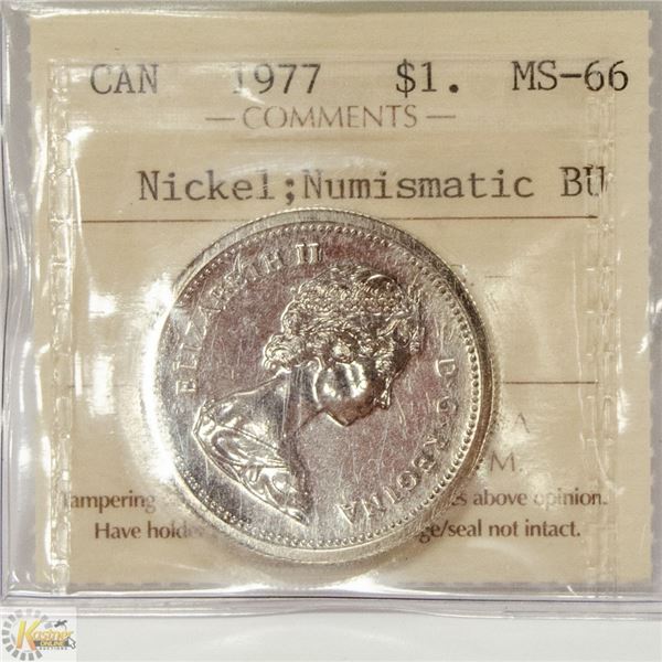 1977 CANADIAN QEII $1 COIN CERT ICCS MS66