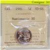 Image 1 : 1981 CANADIAN QEII 5 CENT COIN CERT ICCS MS66