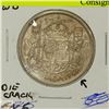 Image 1 : 1946 CANADIAN GVI SILVER 50 CENT COIN-DIE CRACK IN