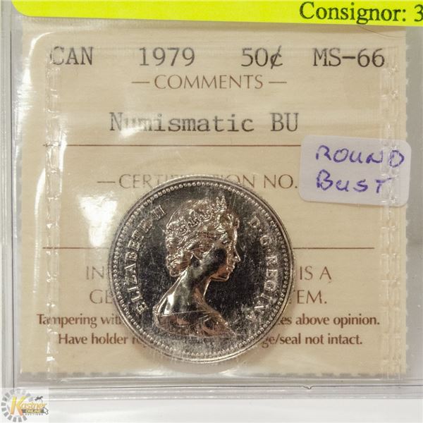 1979 CANADIAN QEII 50 CENT COIN CERT ICCS MS66