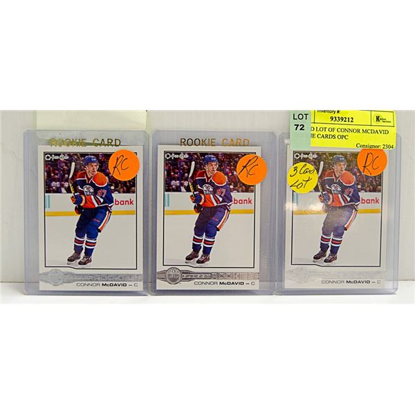 3 CARD LOT OF CONNOR MCDAVID ROOKIE CARDS OPC