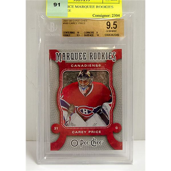 CAREY PRICE MARQUEE ROOKIES O-PEE-CHEE