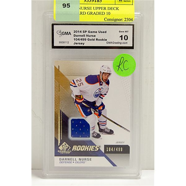 DARNELL NURSE UPPER DECK ROOKIE CARD GRADED 10