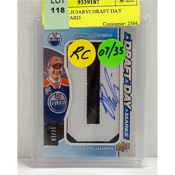 JESSE PULJUJARVI DRAFT DAY ROOKIE CARD