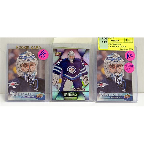 3 CARD LOT OF CONNOR HELLEBUYCK ROOKIE CARDS