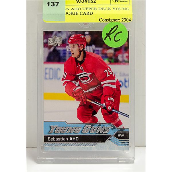 SEBASTIAN AHO UPPER DECK YOUNG GUNS ROOKIE CARD