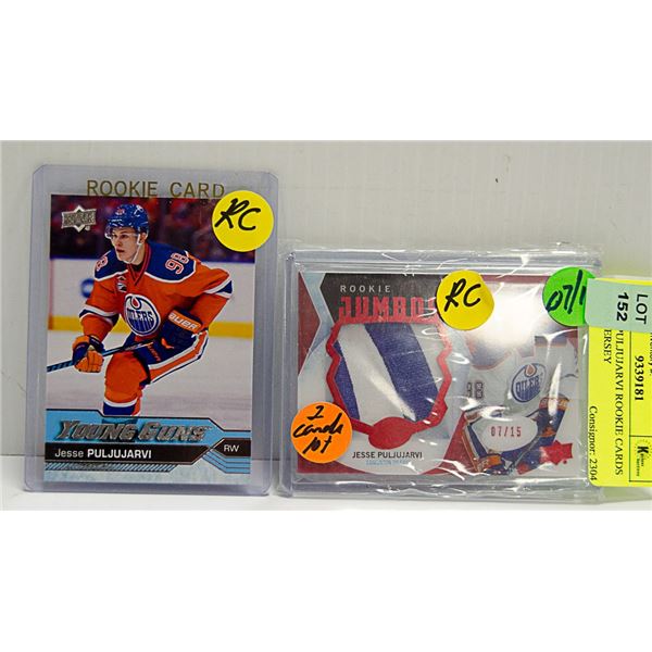 2 JESSE PULJUJARVI ROOKIE CARDS JUMBO JERSEY