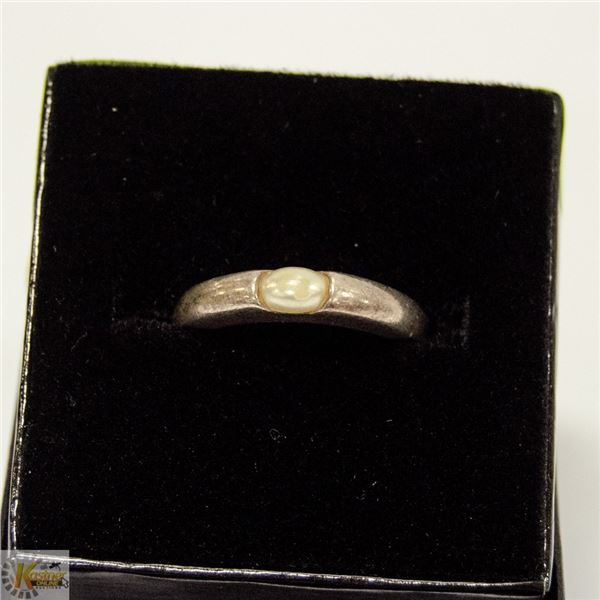 VINTAGE .925 STERLING SILVER & PEARL RING SZ 5.5