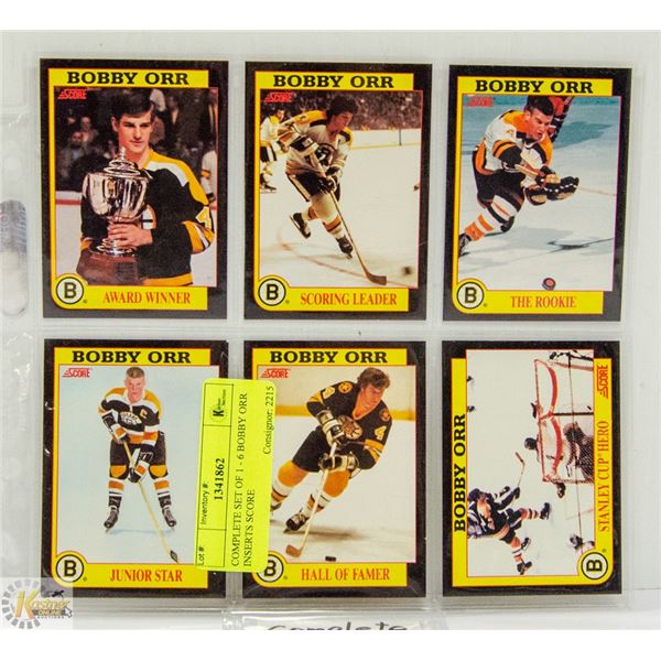 COMPLETE SET OF 1 - 6 BOBBY ORR INSERTS SCORE