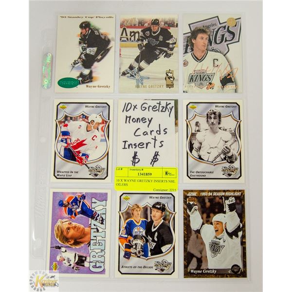 10 X WAYNE GRETZKY INSERTS NHL OILERS