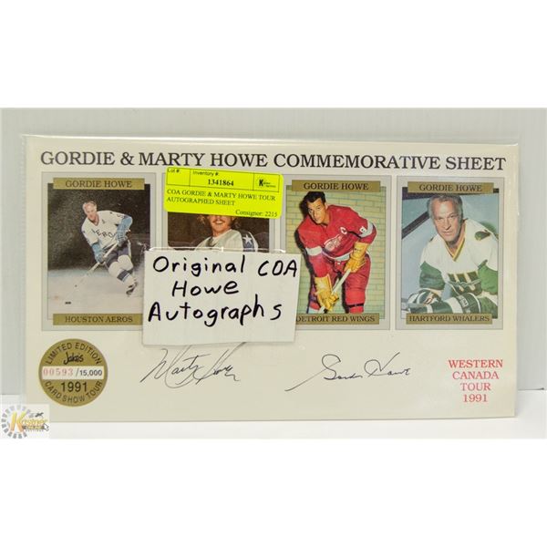 COA GORDIE & MARTY HOWE TOUR AUTOGRAPHED SHEET