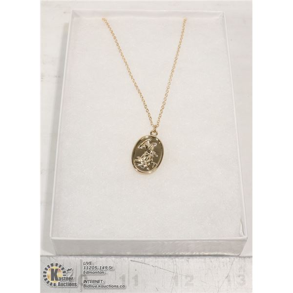 GOLD TONE PRAY FOR US ANGEL PENDANT CHAIN