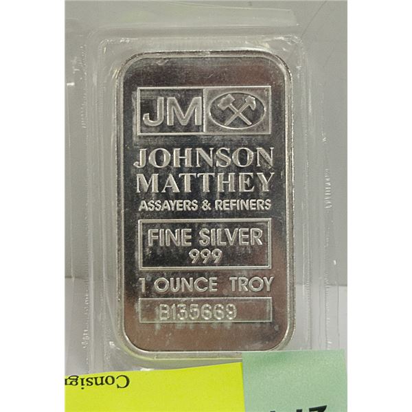 JM .999 SILVER 1 OUNCE BAR