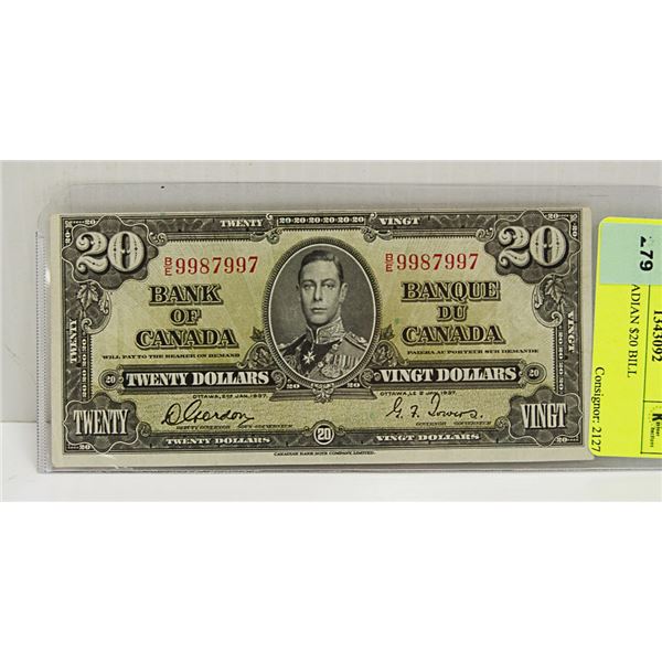 1937 CANADIAN $20 BILL