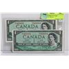 Image 1 : UNC 1954 CONSEC S/N PAIR CANADIAN $1 BILLS