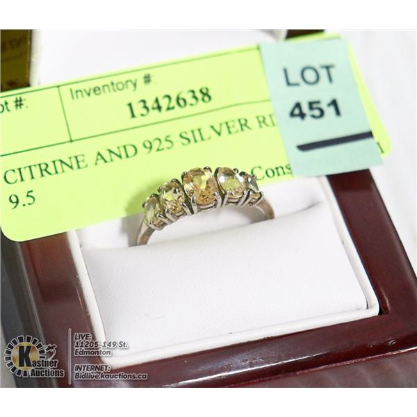 CITRINE AND 925 SILVER RING SIZE 9.5