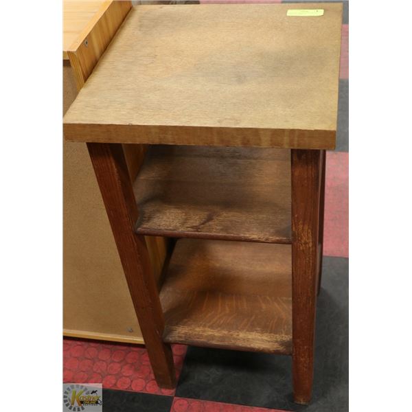 ANTIQUE OAK BUTCHER BLOCK TABLE W/ 2 SHELFS