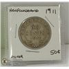 Image 1 : 1911 NEWFOUNDLAND  FIFTY CENT SILVER COIN.