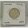 Image 1 : 1902 CANADIAN TWENTY FIVE CENT SILVER COIN.
