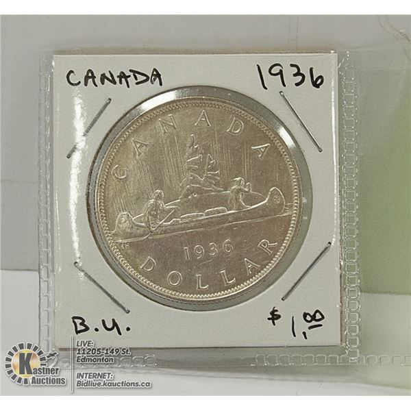 1936 CANADIAN SILVER DOLLAR COIN.