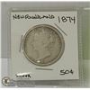 Image 1 : 1874 NEWFOUNDLAND  FIFTY CENT SILVER COIN.