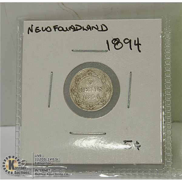 1894 NEWFOUNDLAND FIVE CENT COIN