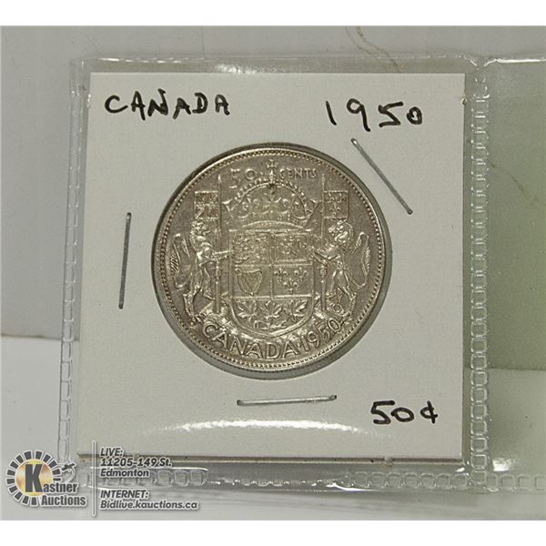 1950 CANADIAN FIFTY CENT SILVER COIN.