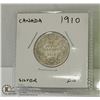 Image 1 : 1910 CANADIAN TWENTY FIVE CENT SILVER COIN.