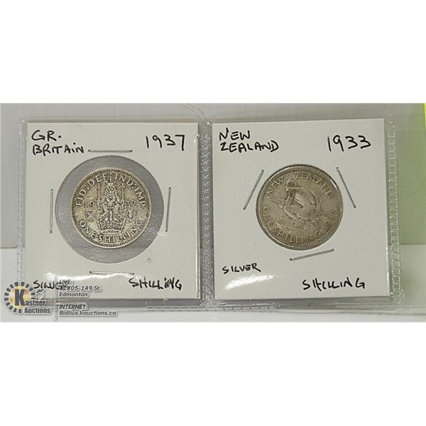 TWO SILVER SHILLING COINS.