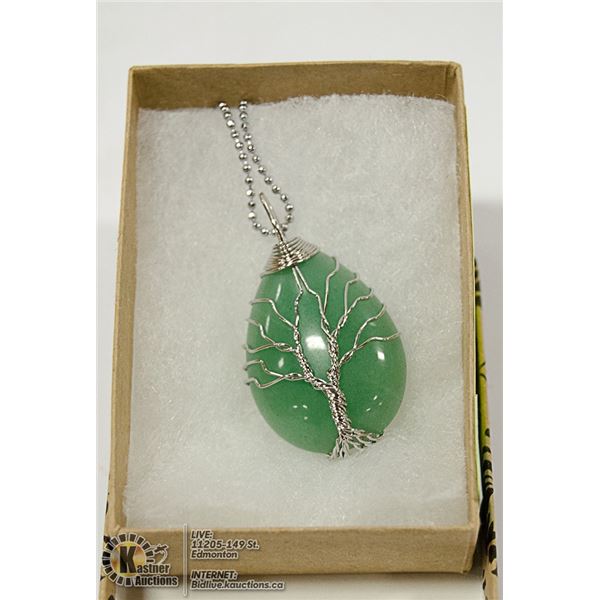JADE STONE TREE OF LIFE WRAPPED NECKLACE 925