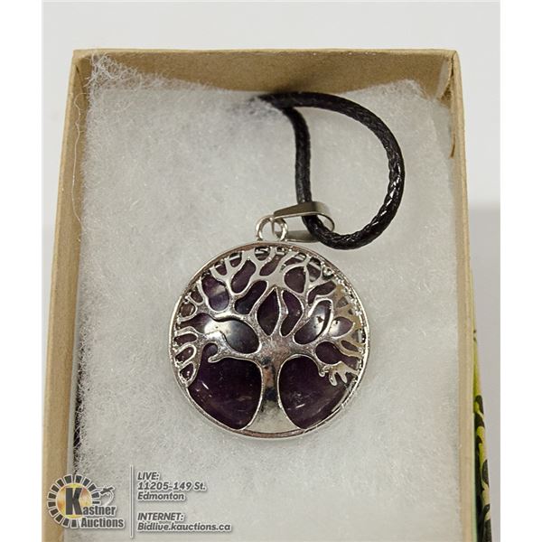 AMETHYST STONE IN TREE OF LIFE SHEATH NECKLACE
