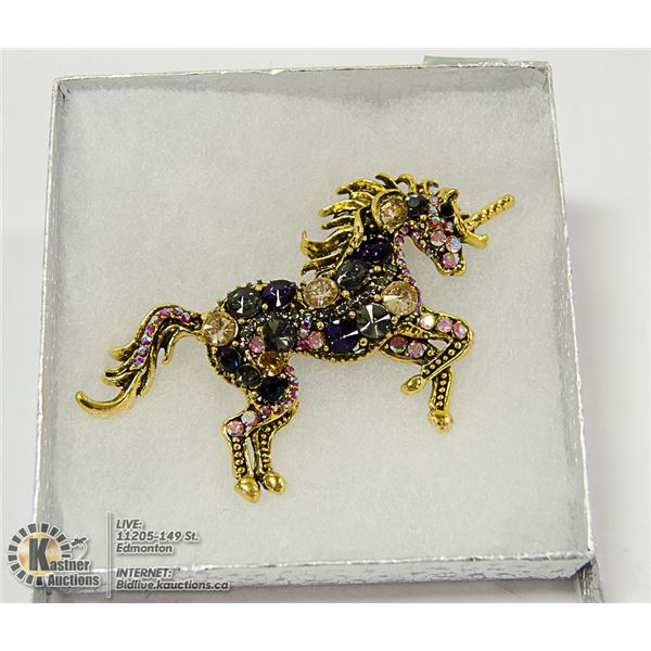 UNICORN RHINESTONE BROOCH