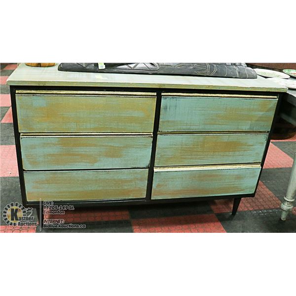 VINTAGE PAINTED DRESSER SIX-DRAWER DRESSER,