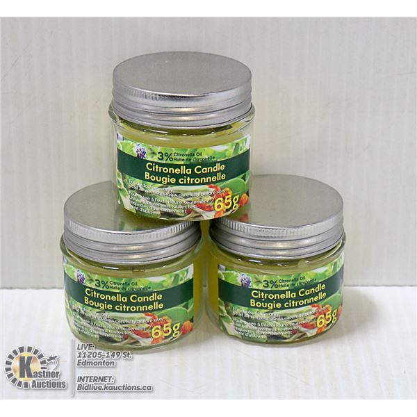 3 CITRONELLA CANDLES EACH 65G