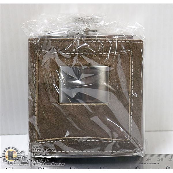 UNCLAIMED BROWN LEATHER FLASK 60OZ