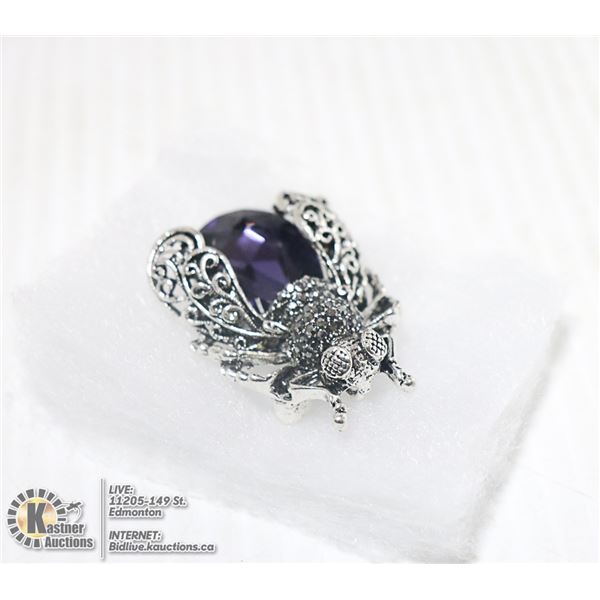AMETHYST STONE BEETLE RHINESTONE BROOCH