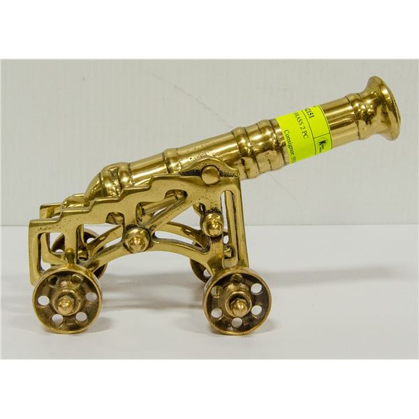 ANTIQUE SOLID BRASS 2 PC CANNON