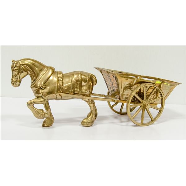 1950'S 3.46KG SOLID BRASS HORSE & WAGON