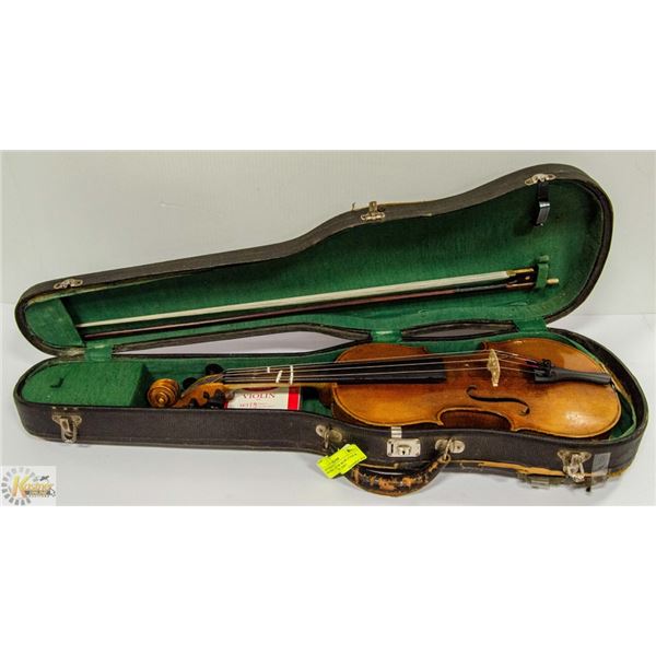 ANTIQUE VIOLIN /W BOW, CASE & EXTRA TAILPIECE, EBO