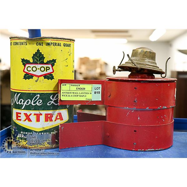ANTIQUE WALL LANTERN WITH WICK & A COOP MAPLE