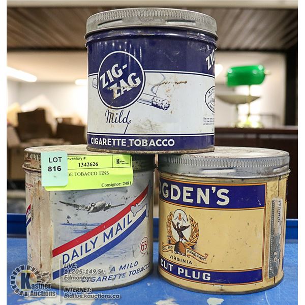 3 VINTAGE TOBACCO TINS