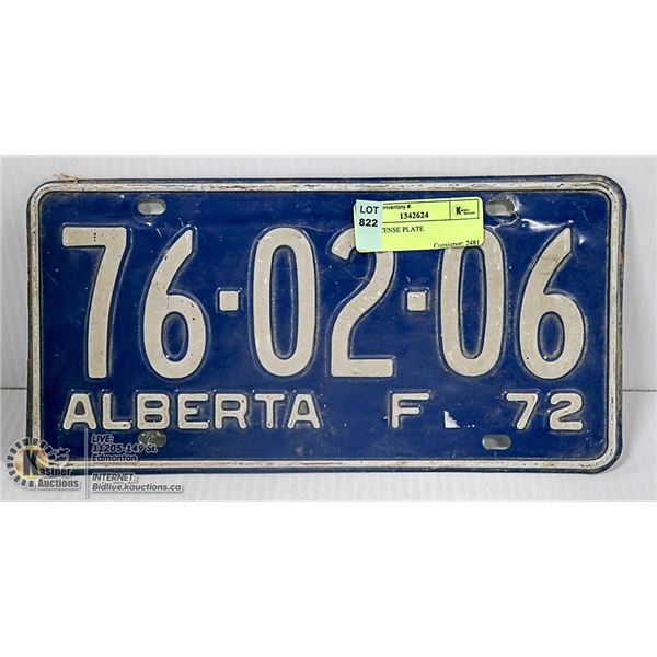 1972 LICENSE PLATE