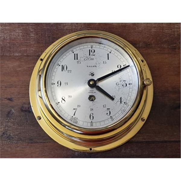 NAUTICAL VINTAGE BRASS SALEM 8 DAY JEWELED SHIP CL