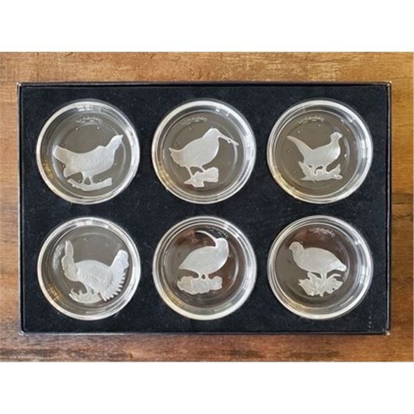 6 CRYSTAL VAL SAINT LAMBERT BIRD MOTIF COASTERS