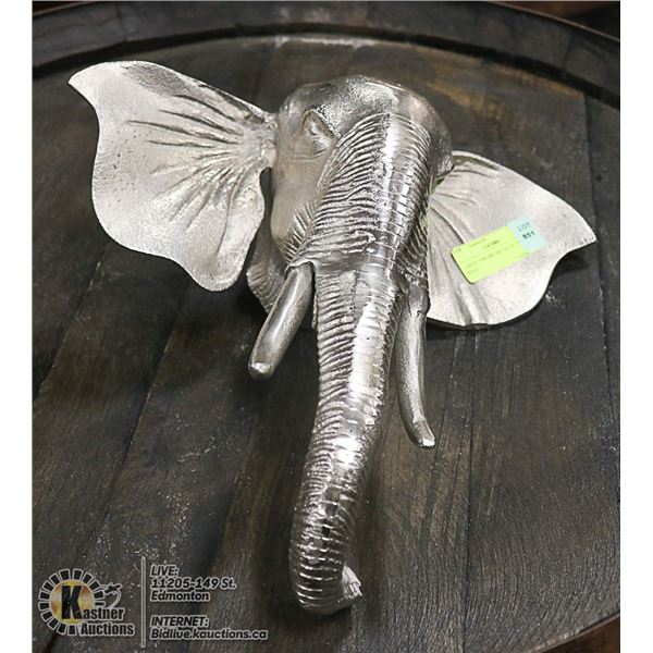 LARGE CHROME METAL ELEPHANT HEAD